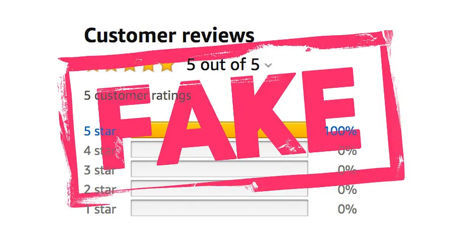 how to check if amazon reviews are fake - screenshot of Amazon customer reviews with a huge red FAKE stamped on it