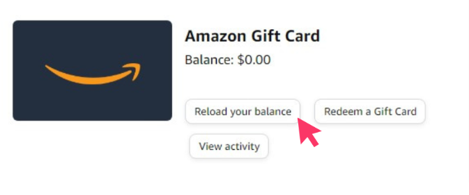Screenshot of Gift Card Balance Reloading page on Amazon