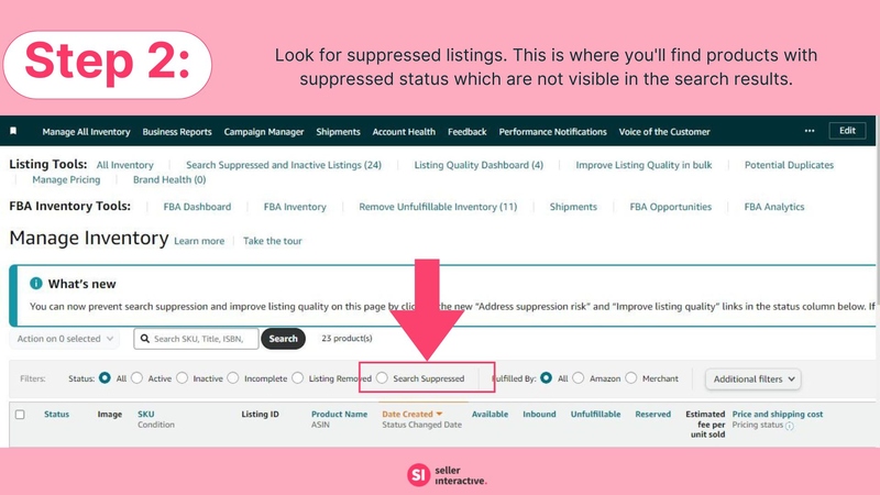 the second step to fix searched suppressed listing